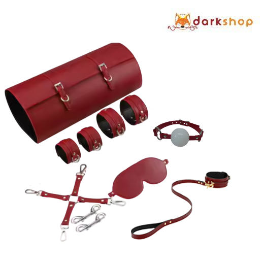 6 Pcs Red/Black Luxury Leather Bdsm kit
