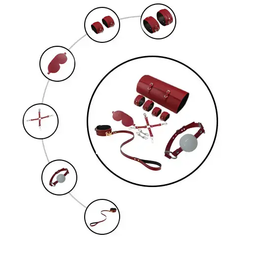 6 Pcs Red/Black Luxury Leather Bdsm kit