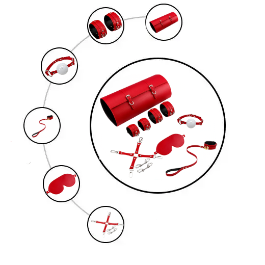6 Pcs Red/Black Luxury Leather Bdsm kit