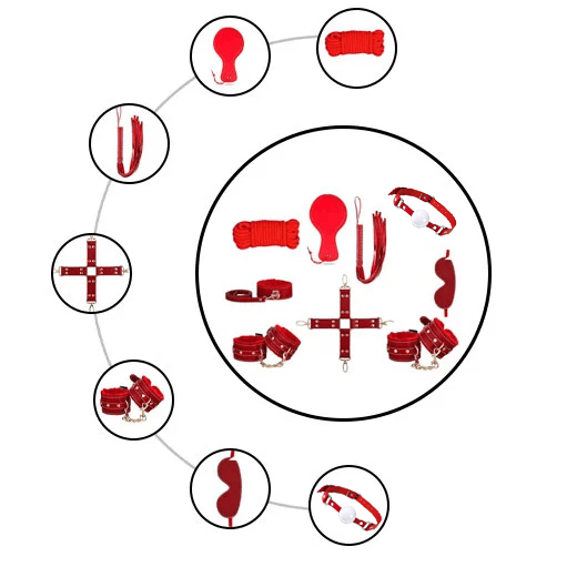 9 Pcs Luxury Red BDSM Kit
