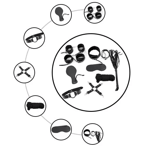 9 Pcs Luxury Black BDSM Kit