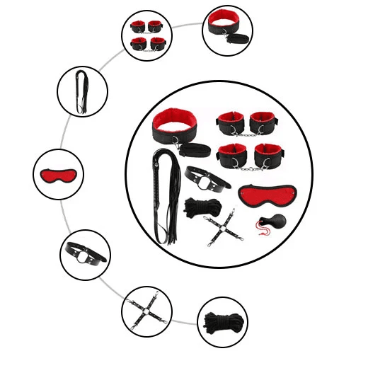 9 Pcs Luxury Black Red BDSM Kit