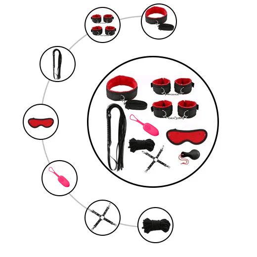 9 Pcs Luxury Black Red BDSM Kit
