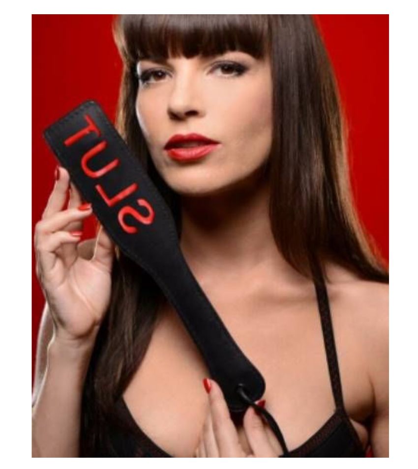 Adult Game SLUT PU Leather Hand Shank Whip (Pink /Black/Red)