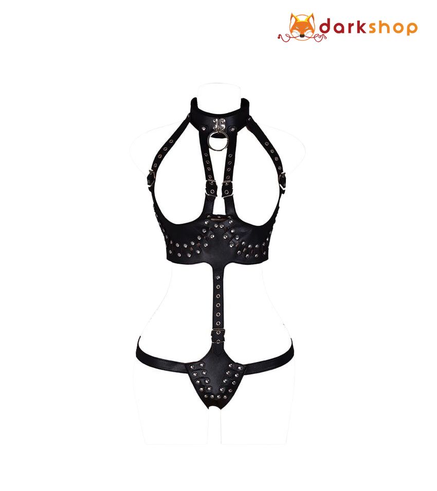 Leather Harness Overbust Corset Bustier Bondage