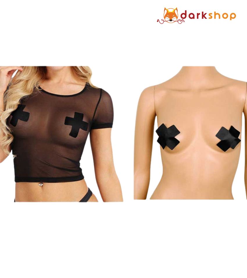 Black Cross Leather Nipple Covers