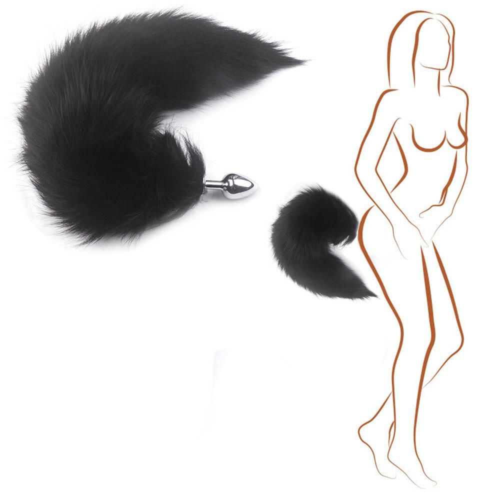 Black Fox Tail Anal Plug Stainless Steel