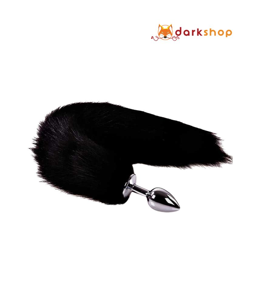 Black Fox Tail Anal Plug Stainless Steel