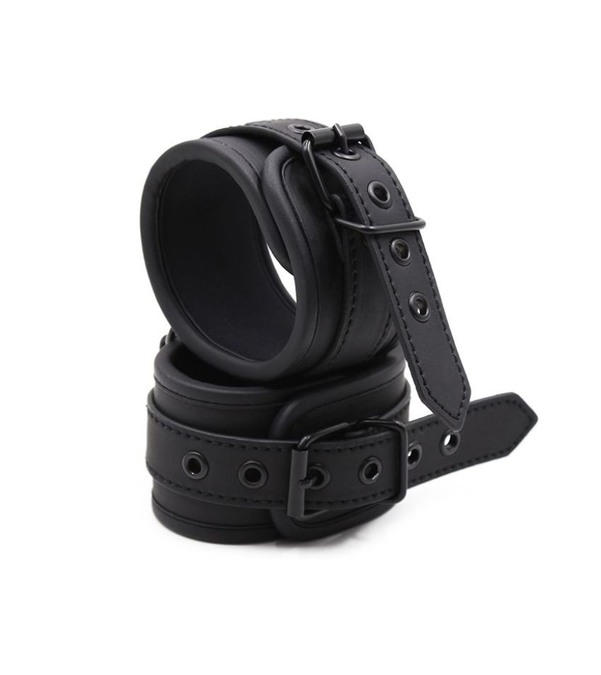 Black Leather BDSM Bondage Handcuffs