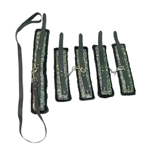 Bondage Restraints Set, Handcuffs, Ankle Cuffs, Collar And Leash