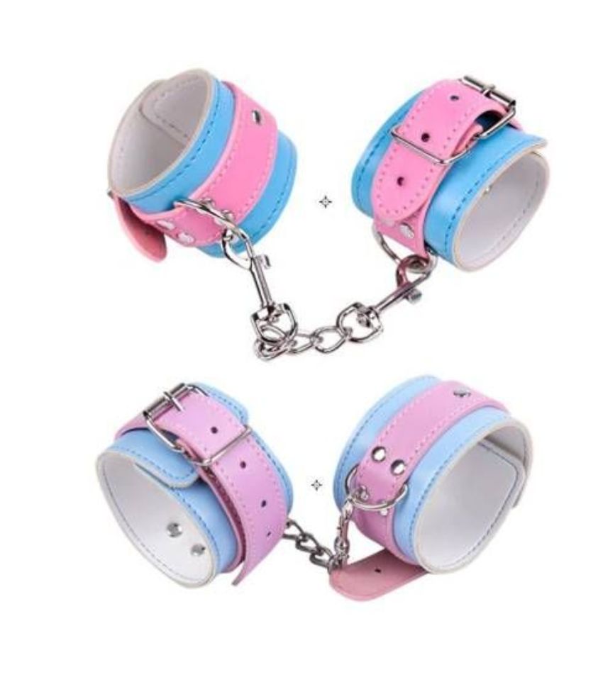 Bondage Restraints Blue and Pink PU Leather Hand Cuffs