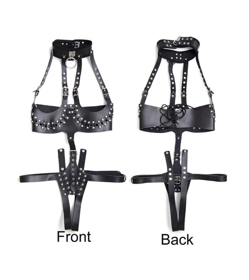 Leather Harness Overbust Corset Bustier Bondage