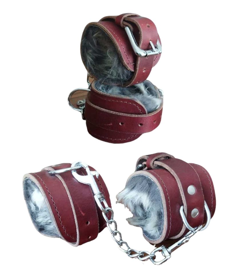 Brown Leather Handcuffs With Fur