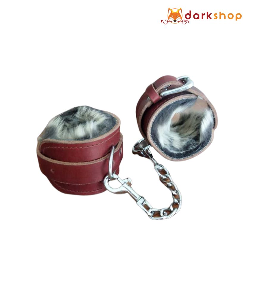 Brown Leather Handcuffs With Fur