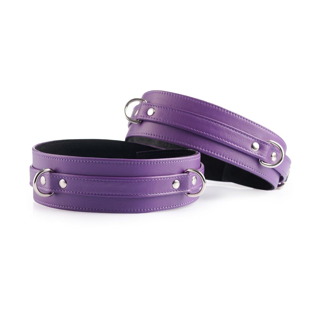 Burgundy Bondage Leather Restraint Set, Cuffs, and Collar