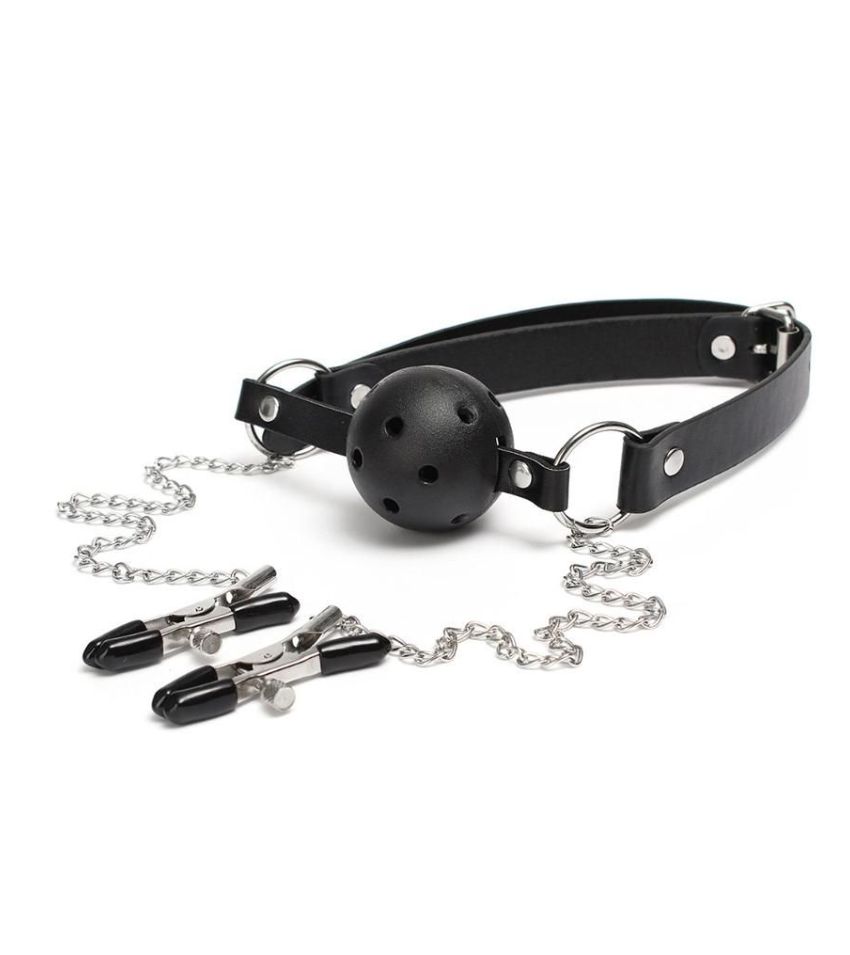 Couple Nipple Clamps Mouth Ball Gag Kit for Women