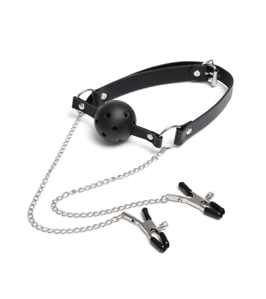 Couple Nipple Clamps Mouth Ball Gag Kit for Women