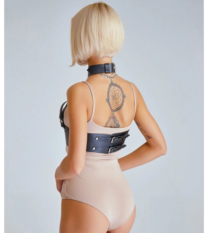 Leather belt harness body garter choker