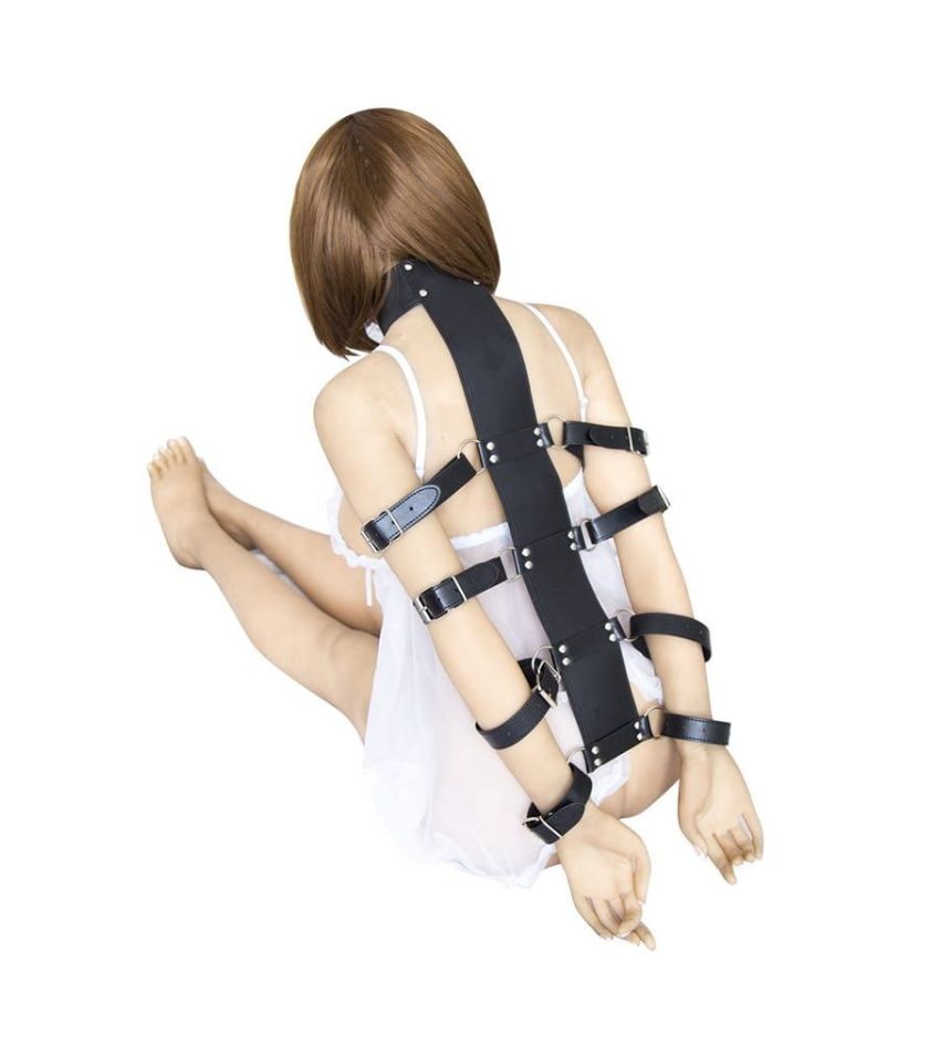 Leather Handcuffs Neck Sleeves Binding Back Tied Hands
