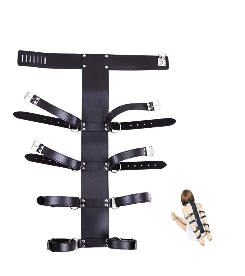 Leather Handcuffs Neck Sleeves Binding Back Tied Hands