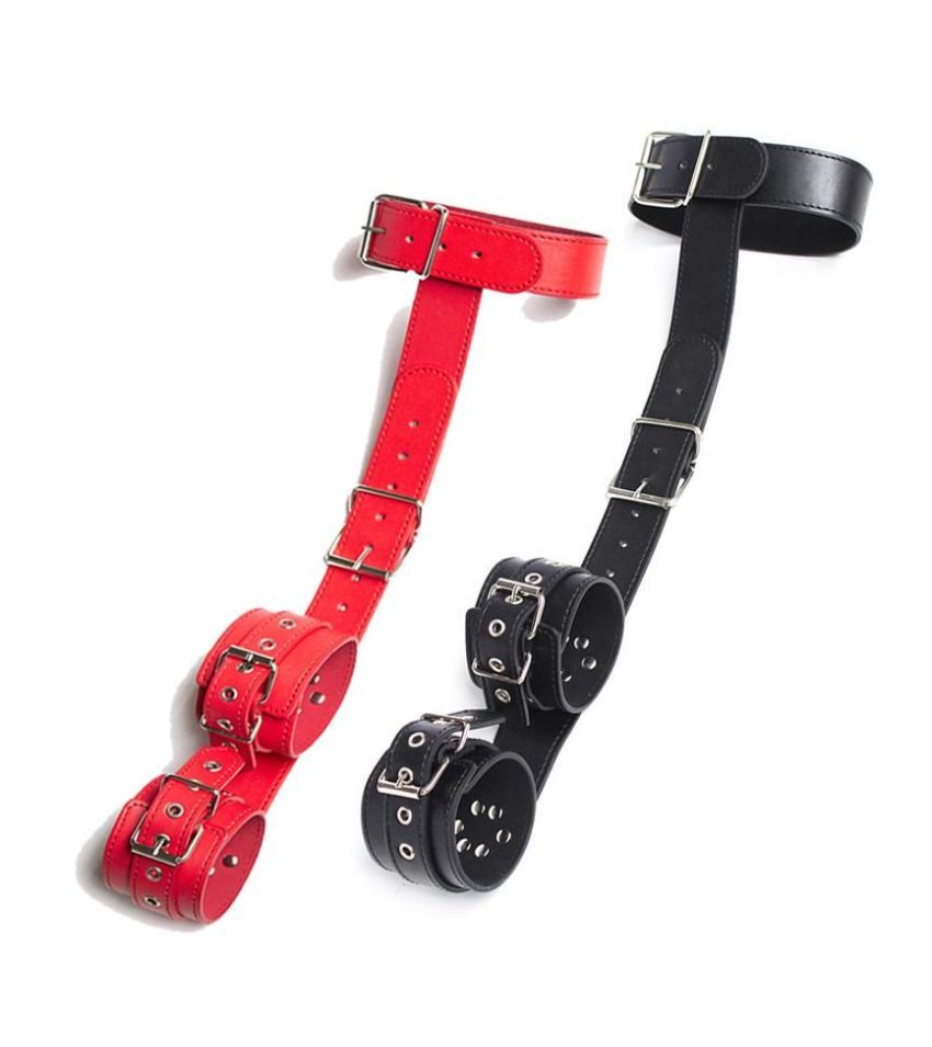 Leather Neck Collar to Hand Restraint Wrist Cuffs
