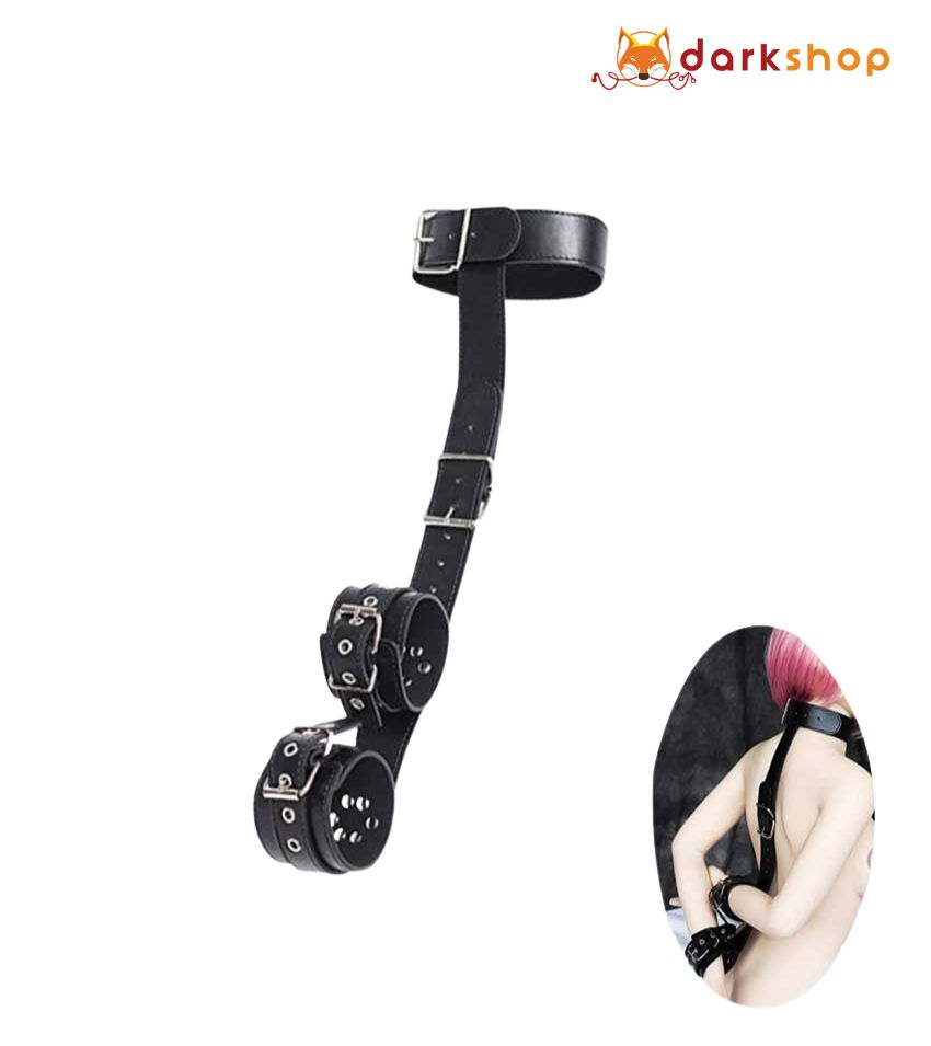 Leather Neck Collar to Hand Restraint Wrist Cuffs
