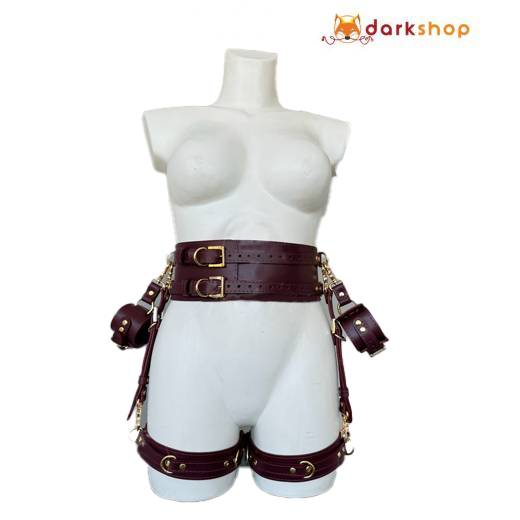 Leather Thigh Harness Set With Waist and Handcuffs