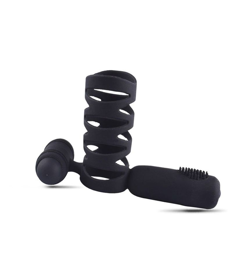 Male Cock Ring Chastity Cage Double Vibrating Ring