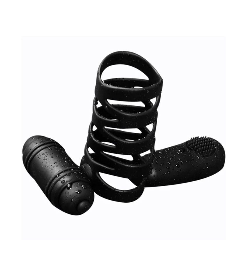 Male Cock Ring Chastity Cage Double Vibrating Ring