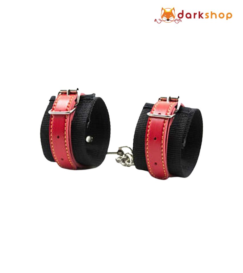 Red and Black Nylon Bondage Wrist Cuffs