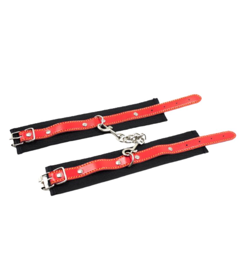 Red and Black Nylon Bondage Wrist Cuffs