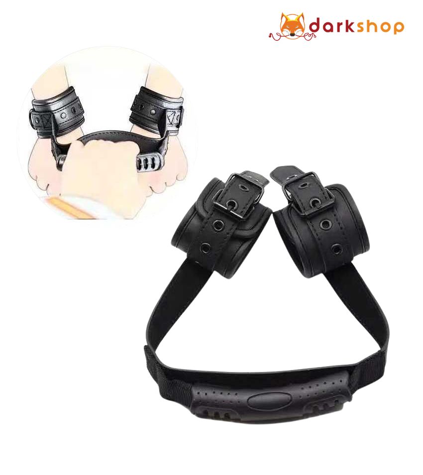 Leather Handcuffs With Traction Handle Fetish For Woman Couples