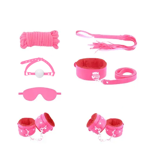 Pink & Black 7 Pcs set BDSM Bondage Kit Handcuffs