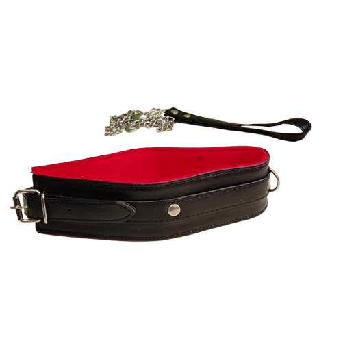 Pu Leather Collar and Chain Leash Set
