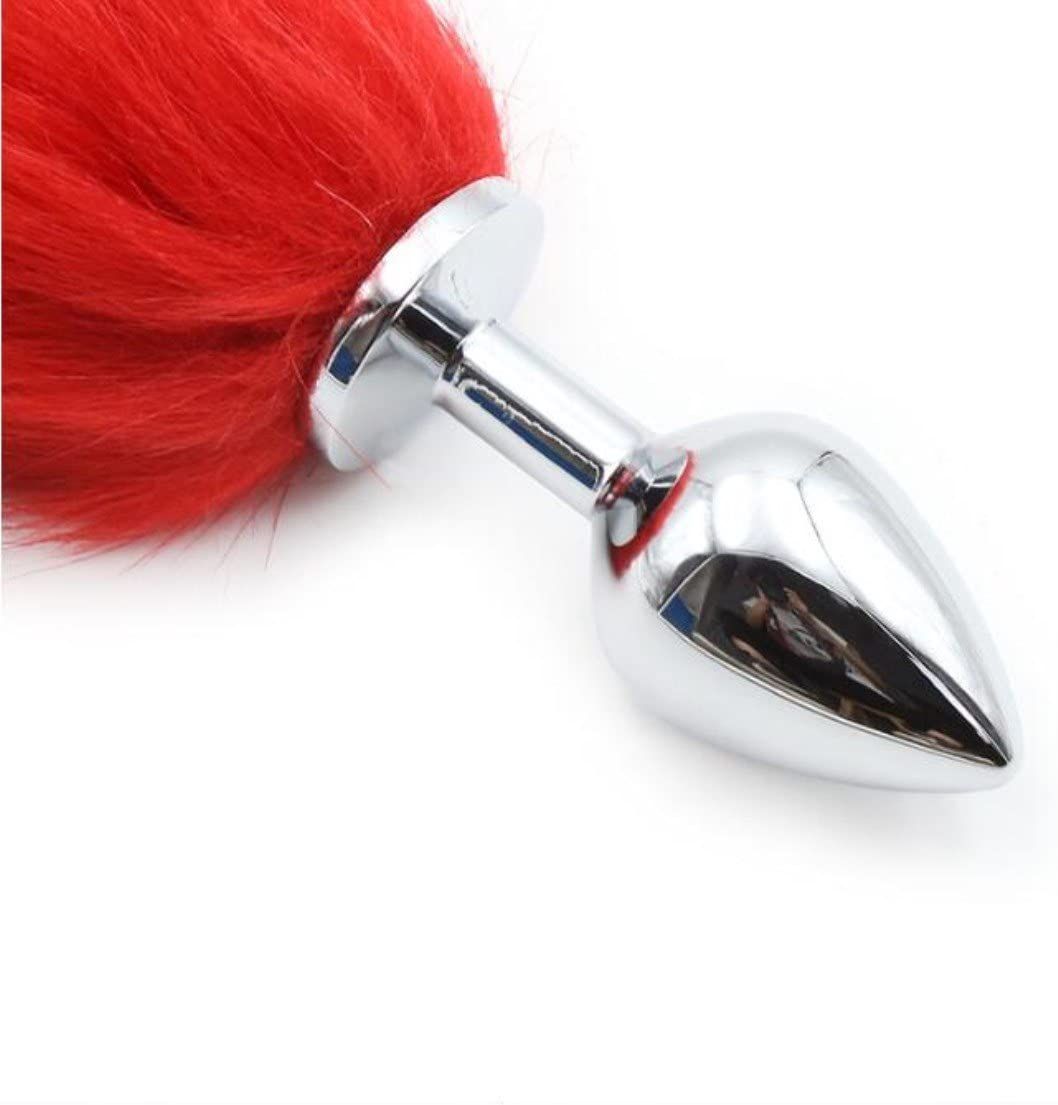 STAINLESS STEEL RED FOX TAIL BUTT PLUG