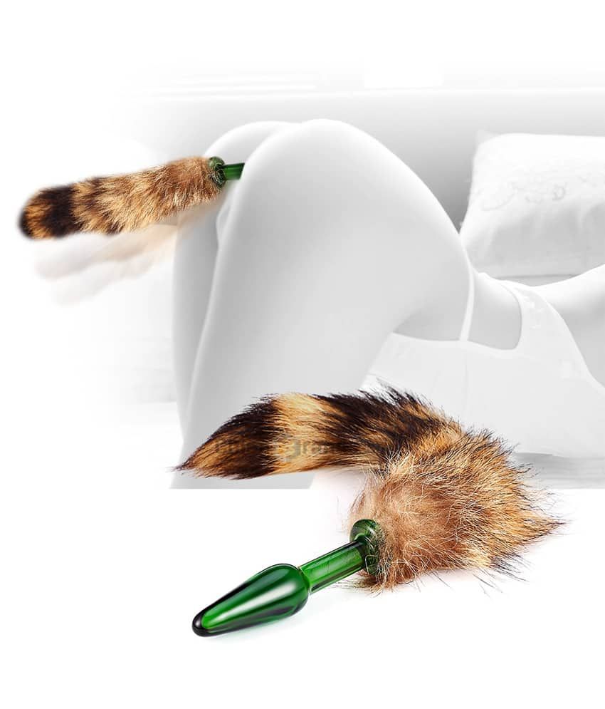 Raccoon Tail Glass Butt Plug Massager