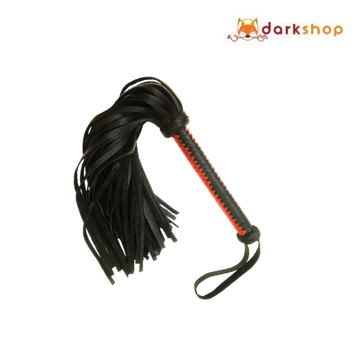 Red Black Leather Weave Whip
