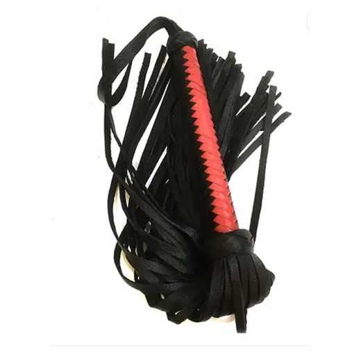 Red Black Leather Weave Whip