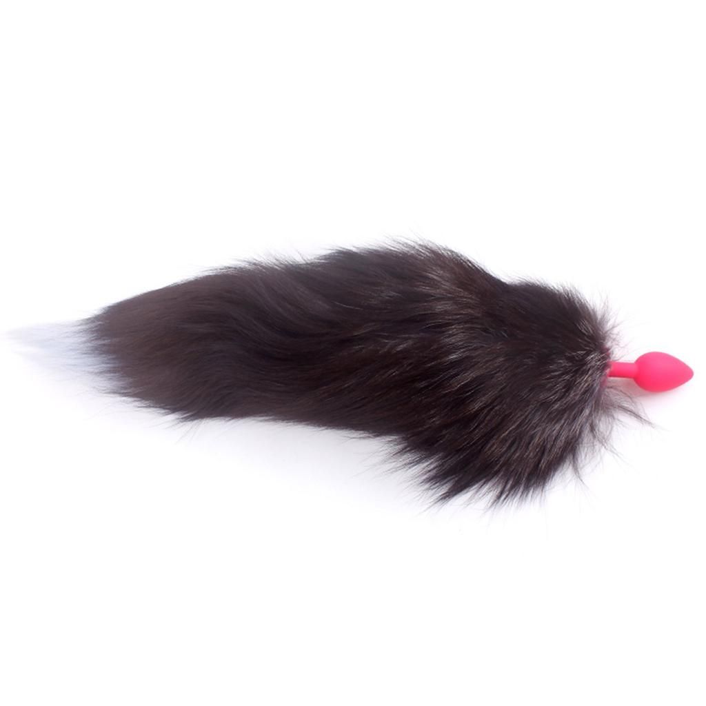 Silicone Butt Plug Black Fox Tail with Smooth Fur