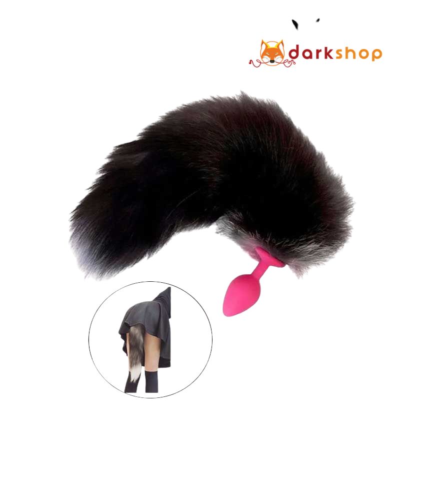 Silicone Butt Plug Black Fox Tail with Smooth Fur