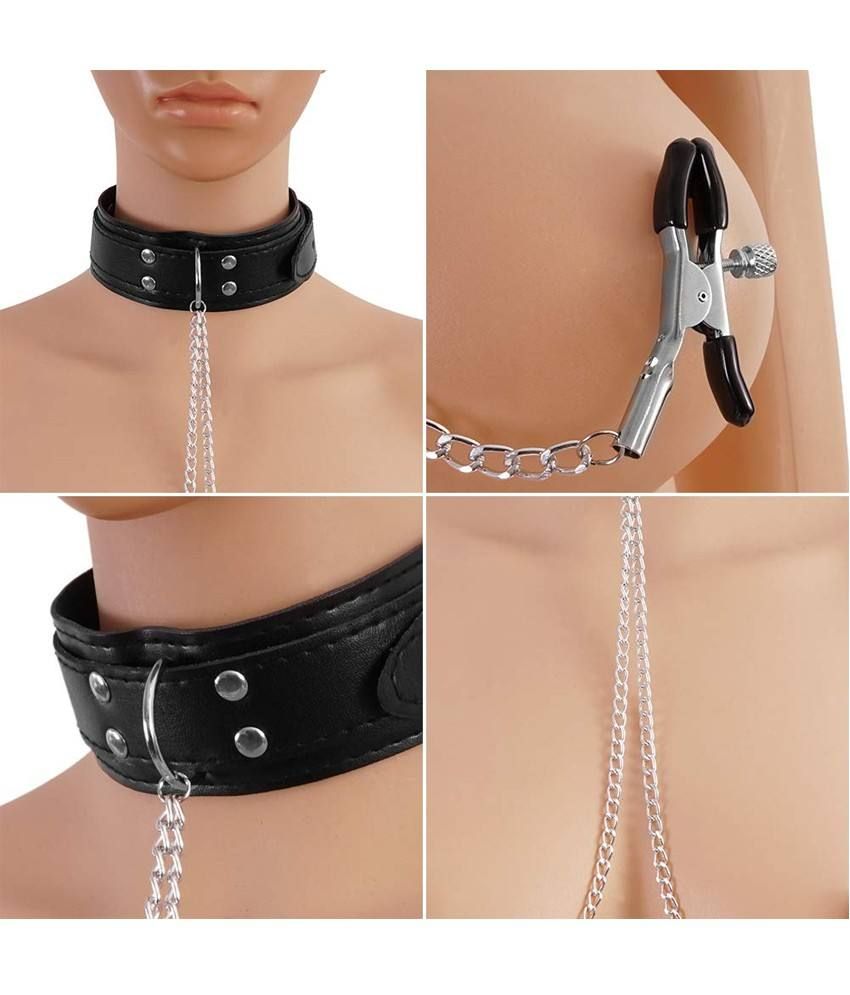 Leather Slave Collar & Nipple Clamps