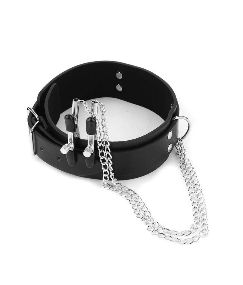 Leather Slave Collar & Nipple Clamps