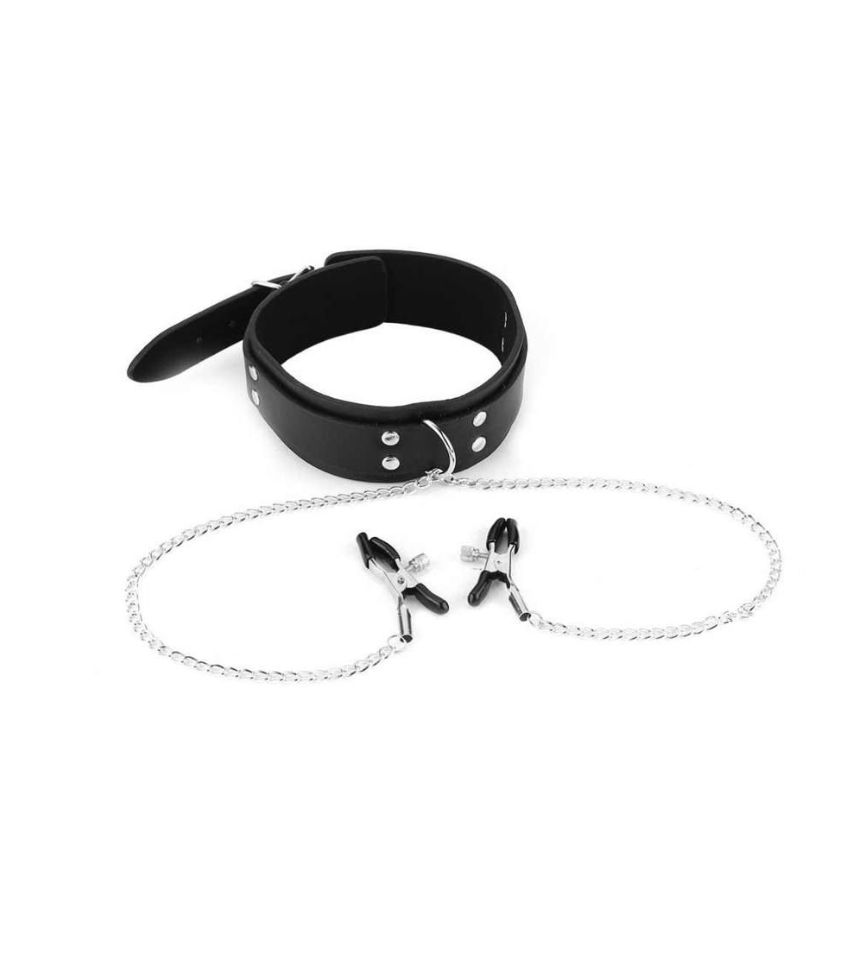 Slave Collar & Nipple Clamps Leather