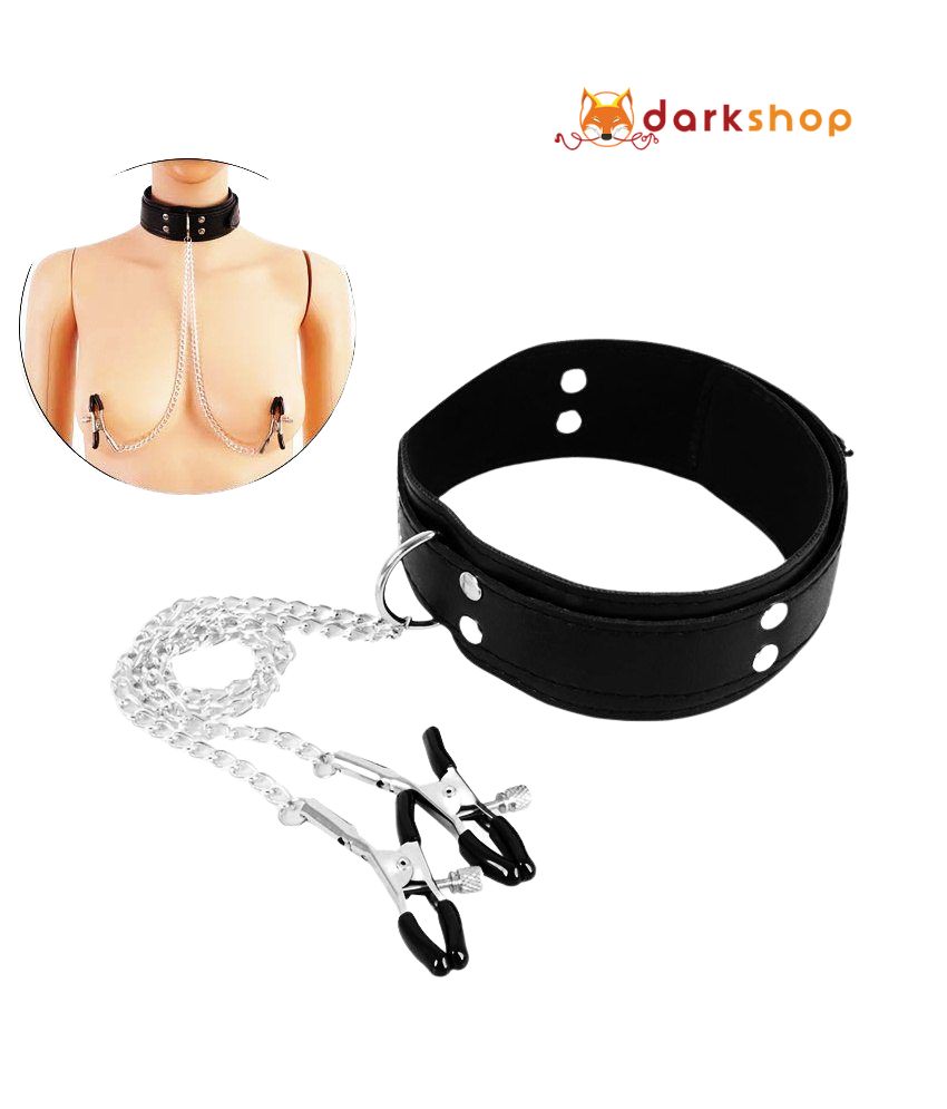 Leather Slave Collar & Nipple Clamps