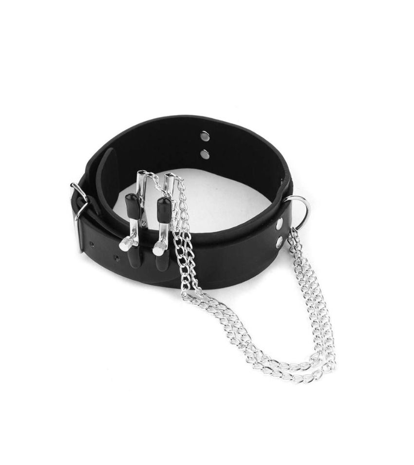 Slave Collar & Nipple Clamps Leather