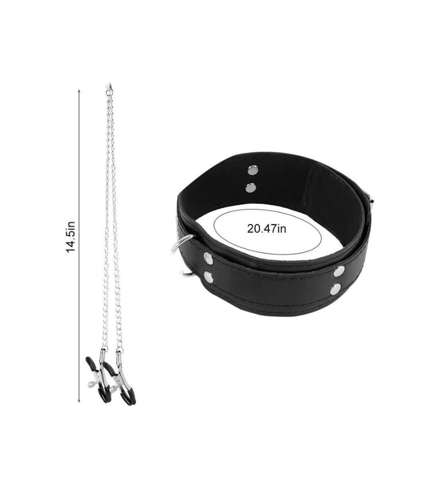 Slave Collar & Nipple Clamps Leather