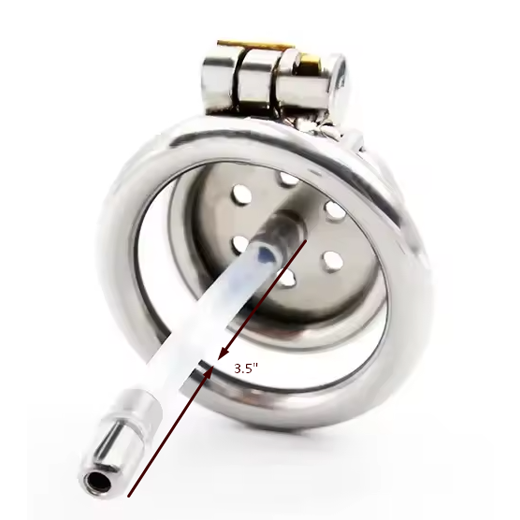Stainless Steel Flat Chastity Cage With Urethral Penis Plug