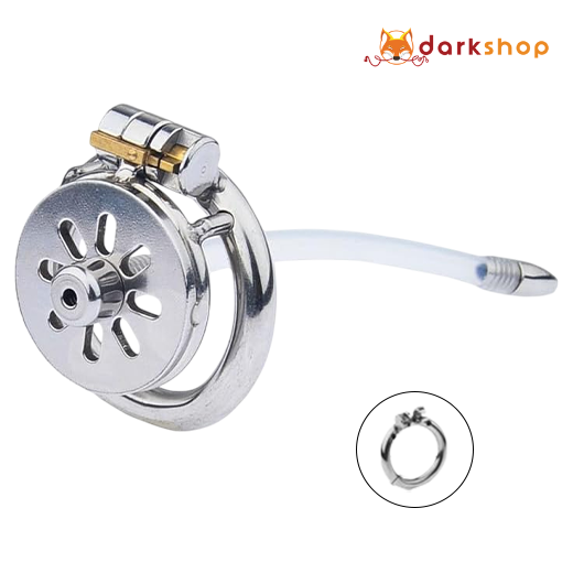 Stainless Steel Flat Chastity Cage With Urethral Penis Plug