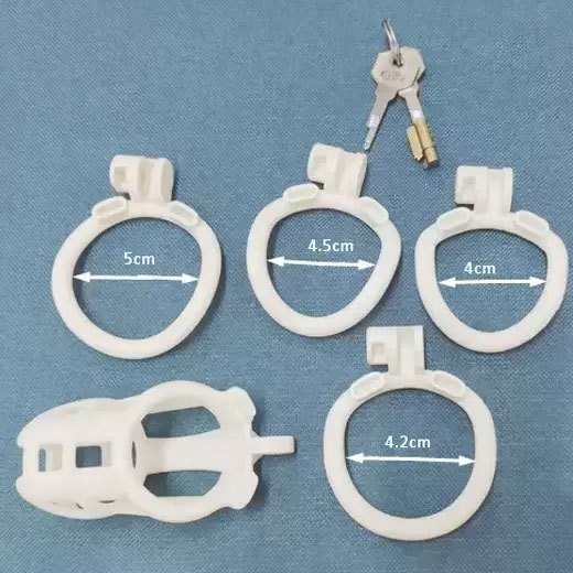 White Male Chastity Device with Adjustable 4 Rings
