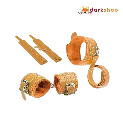 Yellow Luxury Dog Slave, Handcuff With Leg Spreader Ankle Cuffs Kit